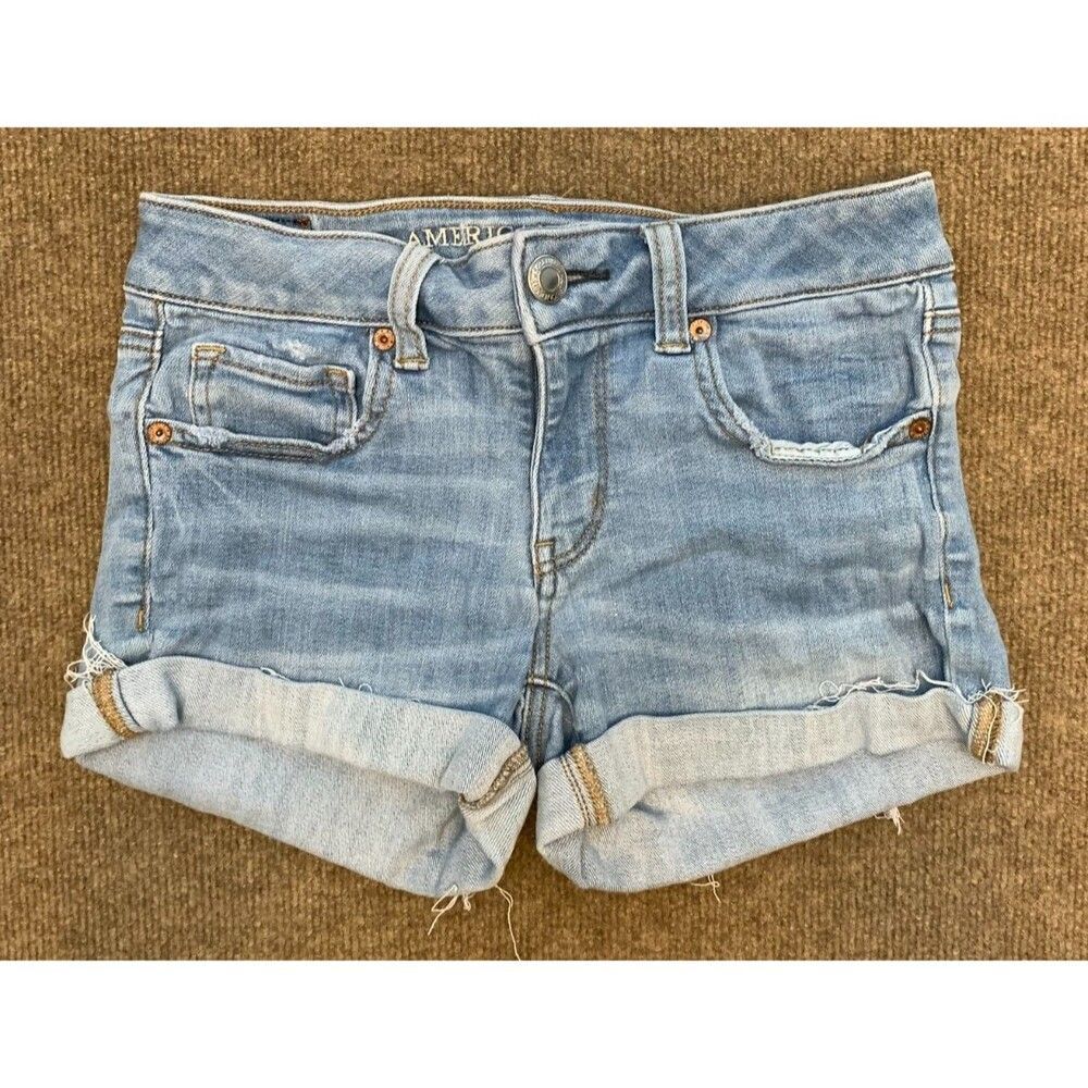 American Eagle Shorts Womens 2 Midi Cut-Off Rolled Hem Super Stretch Y2K Denim